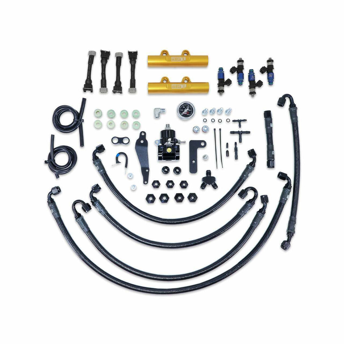 IAG Performance Ptfe Fuel System Kit W/ Fic Injectors, Aeromotive Fpr, Iag Fuel Rails (Black) (2008-2021 Subaru Impreza, Subaru WRX, Subaru WRX STI) - IAG-AFD-2334GD