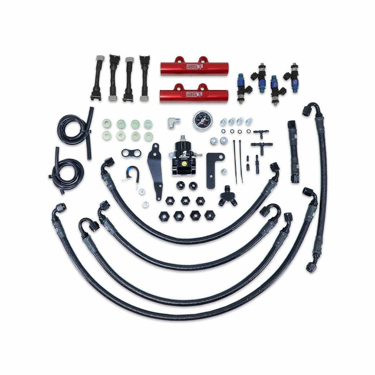 IAG Performance Ptfe Fuel System Kit W/ Fic Injectors, Aeromotive Fpr, Iag Fuel Rails (Black) (2008-2021 Subaru Impreza, Subaru WRX, Subaru WRX STI) - IAG-AFD-2334RD