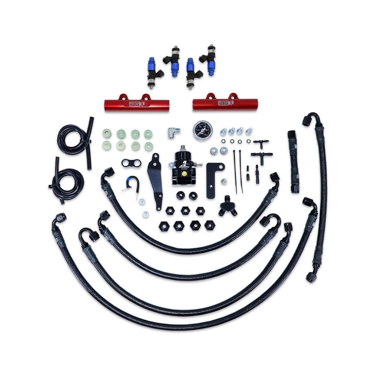 IAG Performance Ptfe Fuel System Kit W/ Fic Injectors, Aeromotive Fpr, Iag Fuel Rails (Red) (2008-2021 Subaru Impreza, Subaru WRX, Subaru WRX STI) - IAG-AFD-2336RD