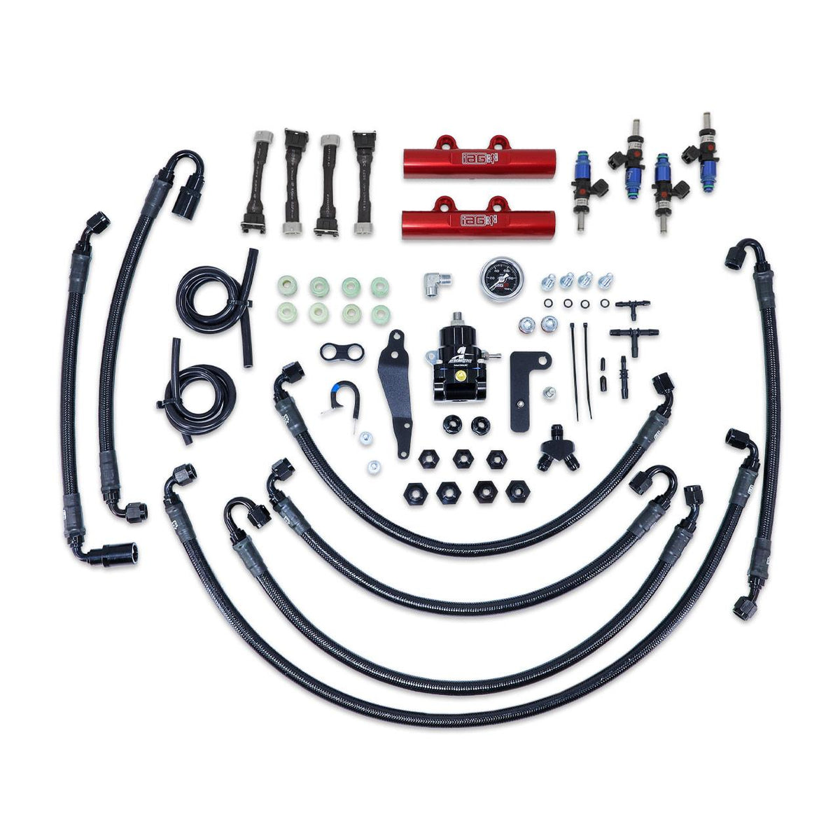 IAG Performance Ptfe Flex Fuel System Kit W/ Fic Injectors, Aeromotive Fpr, Iag Fuel Rails (Red) (2008-2021 Subaru Impreza, Subaru WRX, Subaru WRX STI) - IAG-AFD-2342RD