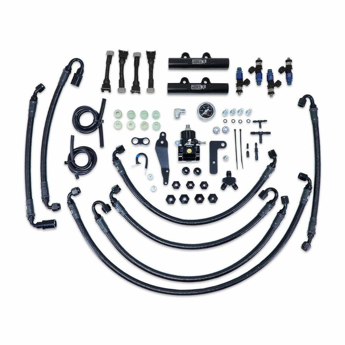 IAG Performance Ptfe Flex Fuel Syst Kit W/ Fic Injectors, Aeromotive Fpr, Iag Fuel Rails (Black) (2008-2021 Subaru Impreza, Subaru WRX, Subaru WRX STI) - IAG-AFD-2344BK