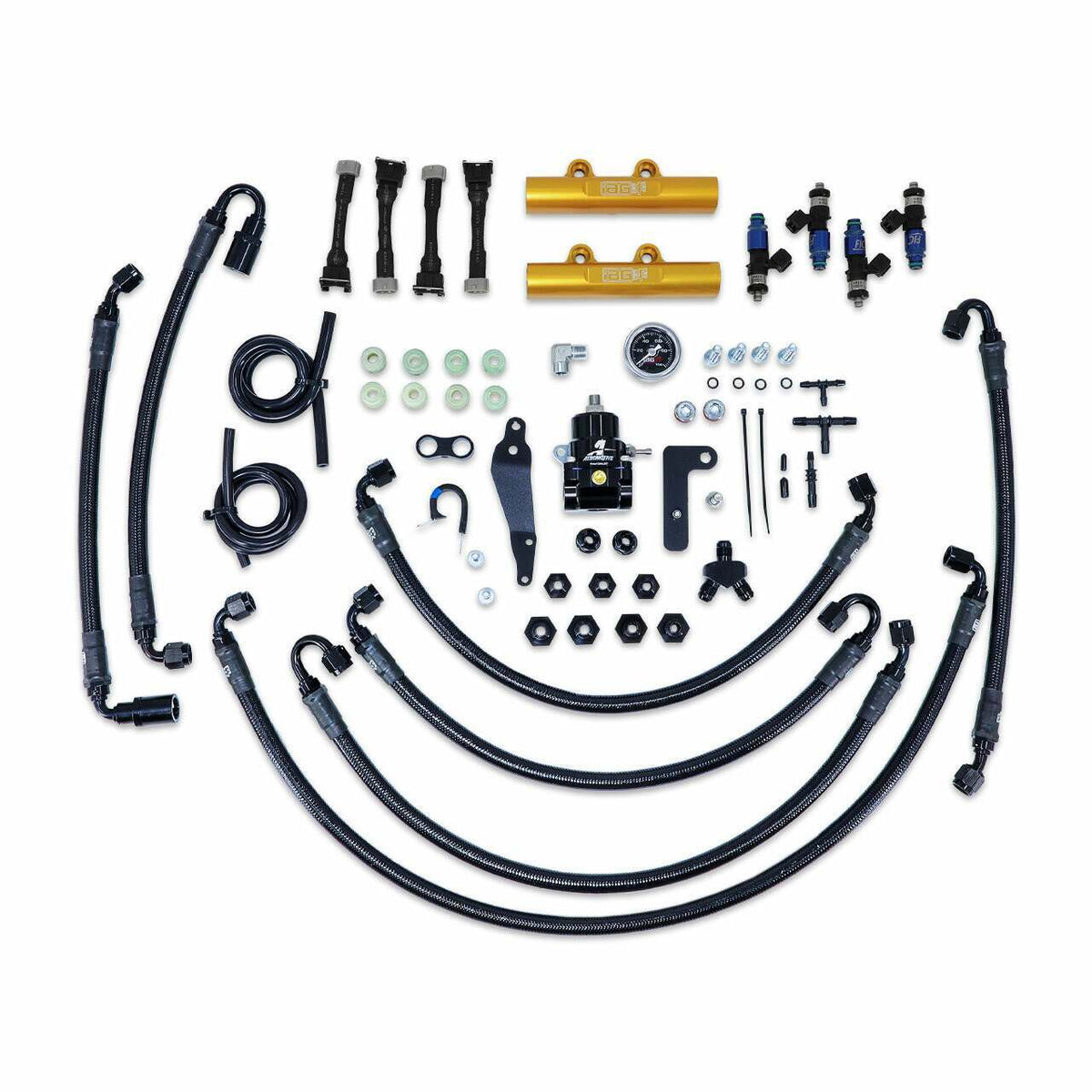 IAG Performance Ptfe Flex Fuel Syst Kit W/ Fic Injectors, Aeromotive Fpr, Iag Fuel Rails (Gold) (2008-2021 Subaru Impreza, Subaru WRX, Subaru WRX STI) - IAG-AFD-2344GD
