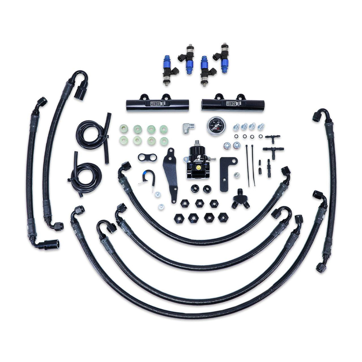 IAG Performance Ptfe Flex Fuel Syst Kit W/ Fic Injectors, Aeromotive Fpr, Iag Fuel Rails(Black) (2008-2021 Subaru Impreza, Subaru WRX, Subaru WRX STI) - IAG-AFD-2346BK