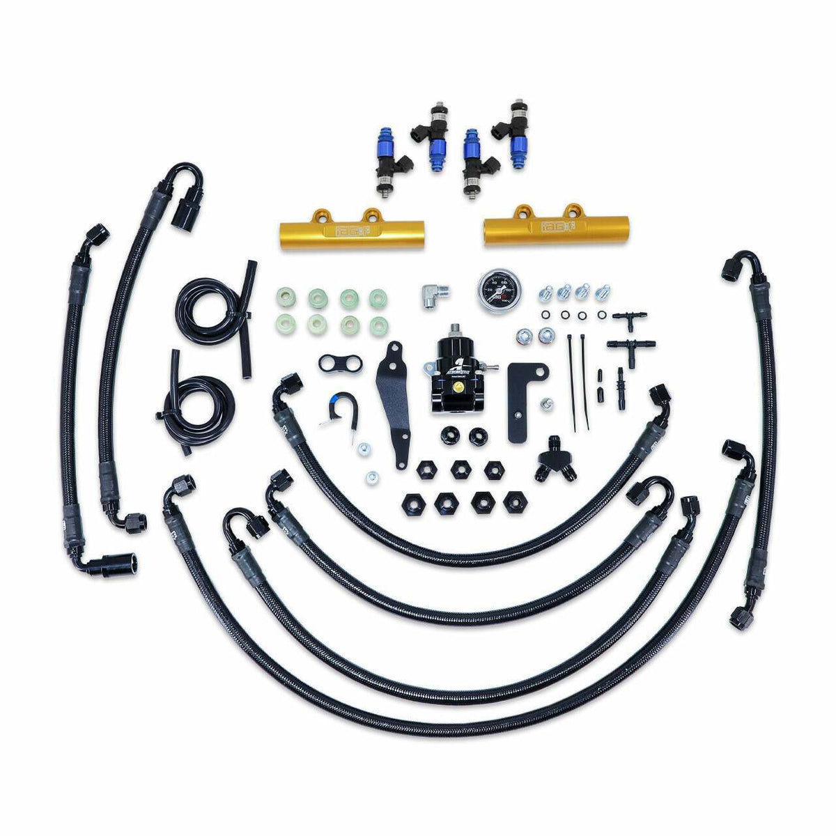 IAG Performance Ptfe Flex Fuel System Kit W/ Fic Injectors, Aeromotive Fpr, Iag Fuel Rails(Gold) (2008-2021 Subaru Impreza, Subaru WRX, Subaru WRX STI) - IAG-AFD-2346GD