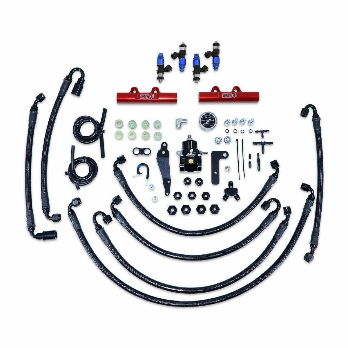 IAG Performance Ptfe Flex Fuel System Kit W/ Fic Injectors, Aeromotive Fpr, Iag Fuel Rails (Red) (2008-2021 Subaru Impreza, Subaru WRX, Subaru WRX STI) - IAG-AFD-2346RD