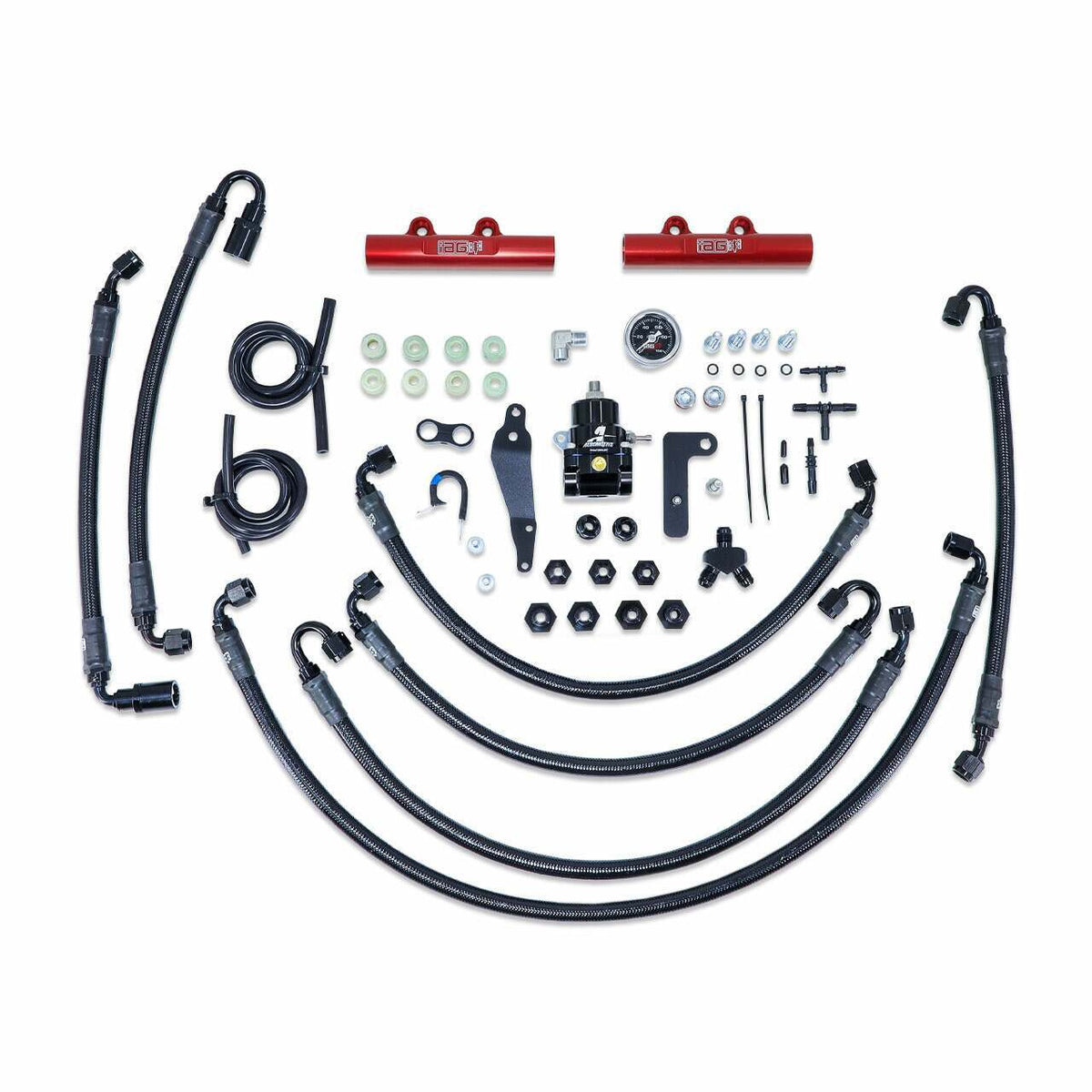 IAG Performance Ptfe Flex Fuel System Kit W/ Aeromotive Fpr, Iag Fuel Rails (Red) (2008-2021 Subaru Impreza, Subaru WRX, Subaru WRX STI) - IAG-AFD-2352RD