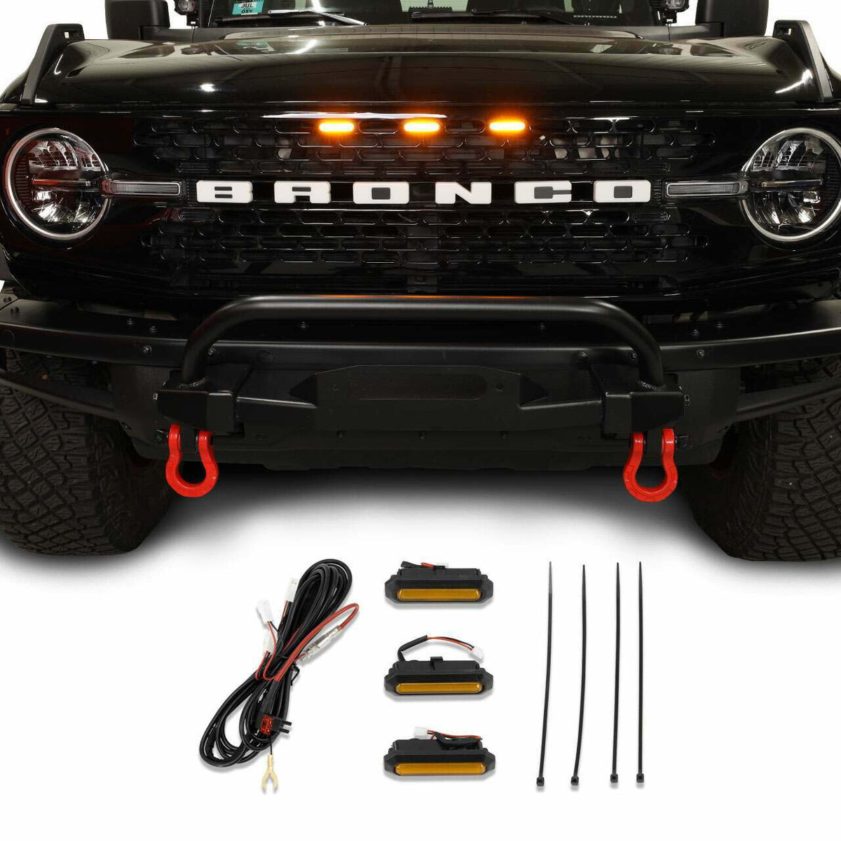 IAG Performance I-Line 3pc Amber Grille Light Kit For High End Grill (2021-2025 Bronco Badlands, Bronco First Edition, Bronco Wildtrak) - IAG-BDY-F3071