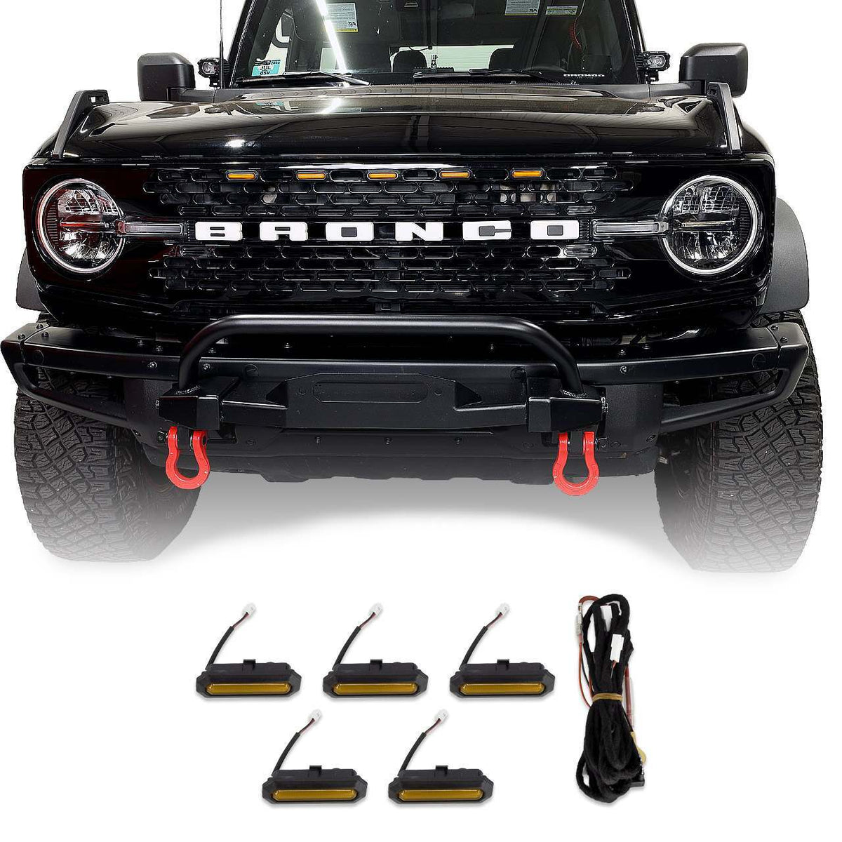 IAG Performance I-Line 5pc Amber Grille Light Kit (2021-2025 Bronco Badlands, Bronco First Edition, Bronco Wildtrak) - IAG-BDY-F3072
