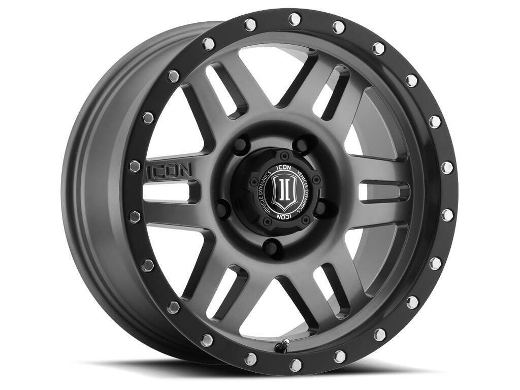 Icon ALLOYS SIX SPEED GUN MTL - 17 X 8.5 / 5 X 5 / -6MM / 4.5" BS (2007-2022 Gladiator, Wrangler JK, Grand Cherokee, Wrangler) - 1417857345GM