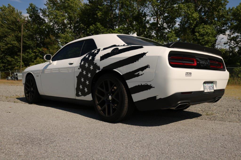 Anchor Room Tattered American Support Flag Body Graphics - Red , Driver & Passenger Sides (+$75.00)(2008-2023 Challenger) - 08DL_TAF_BS_R