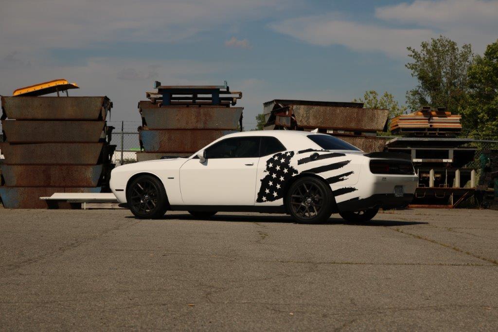 Anchor Room Tattered American Support Flag Body Graphics - Red , Driver & Passenger Sides (+$75.00)(2008-2023 Challenger) - 08DL_TAF_BS_R