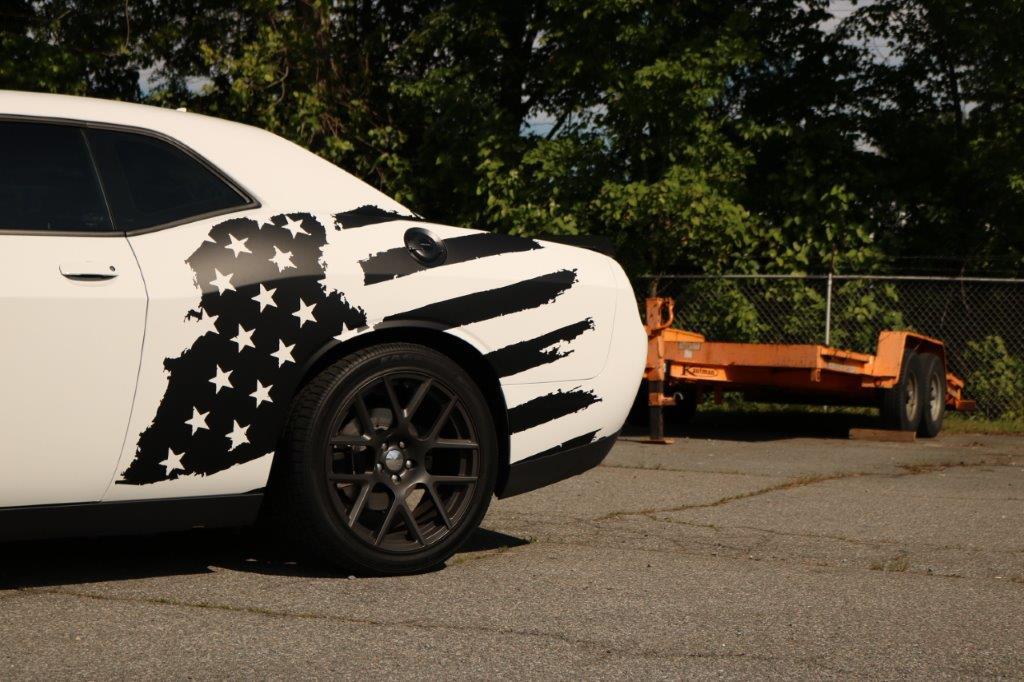 Anchor Room Tattered American Support Flag Body Graphics - Red , Driver & Passenger Sides (+$75.00)(2008-2023 Challenger) - 08DL_TAF_BS_R