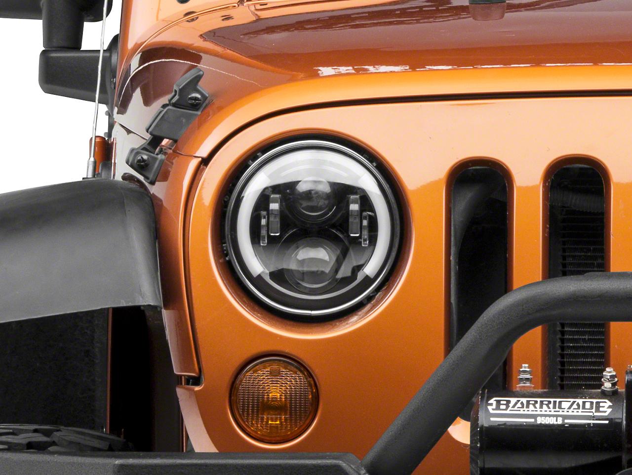 Raxiom 6-Led Headlights With Partial Halo; Black Housing; Clear Lens (1997-2018 Wrangler, Wrangler JK) - J135442