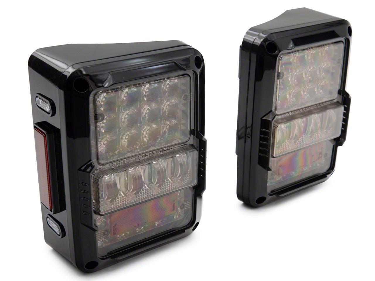 Raxiom Axial Series Lux Led Tail Lights; Black Housing; Clear Lens (2007-2018 Wrangler, Wrangler JK) - J141596