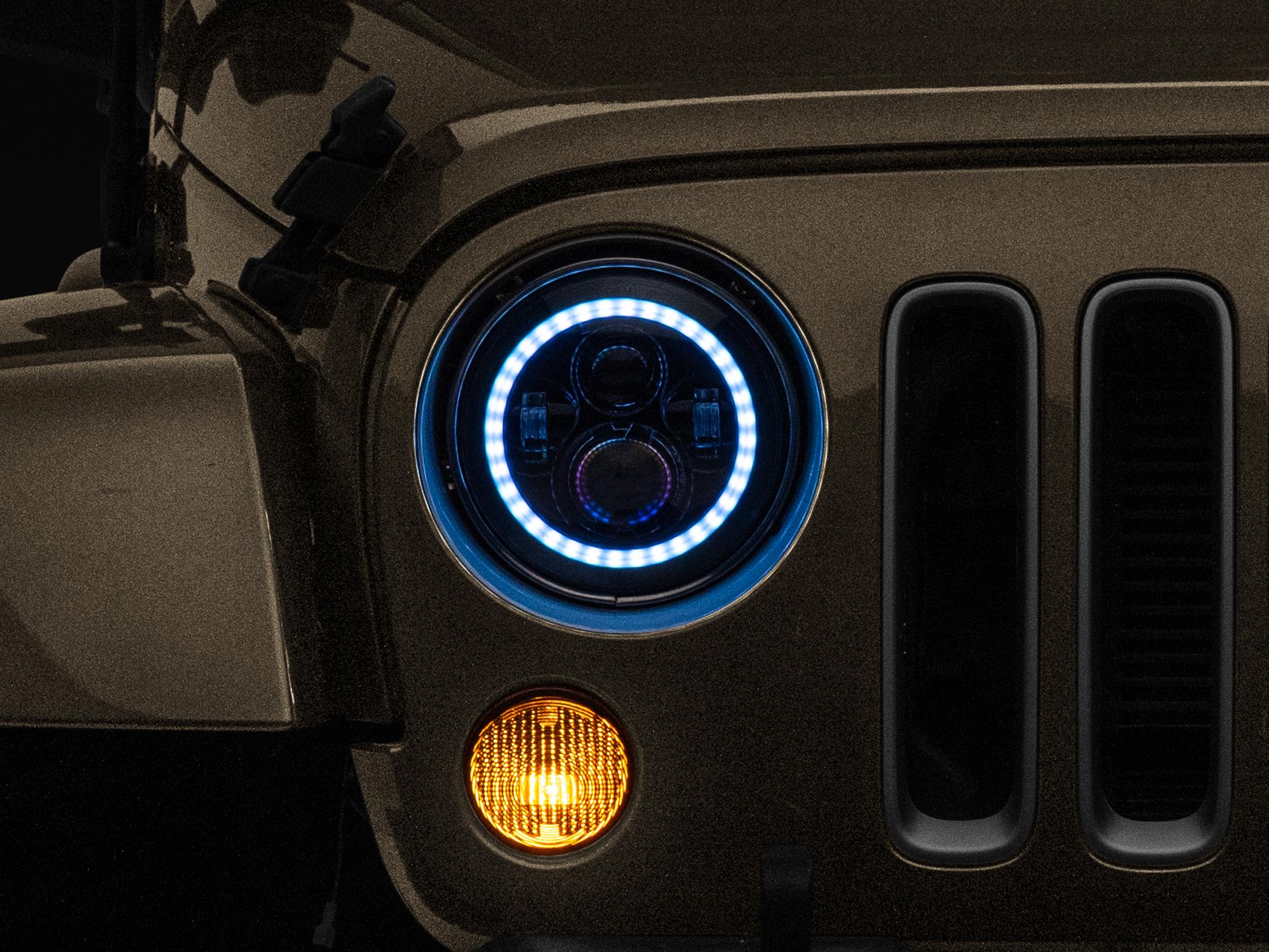 Raxiom 97-18 Jeep Wrangler TJ/JK Axial 7-Inch LED Headlights w/RGB Halo- Blk Hsng (Clear Lens) - J142665