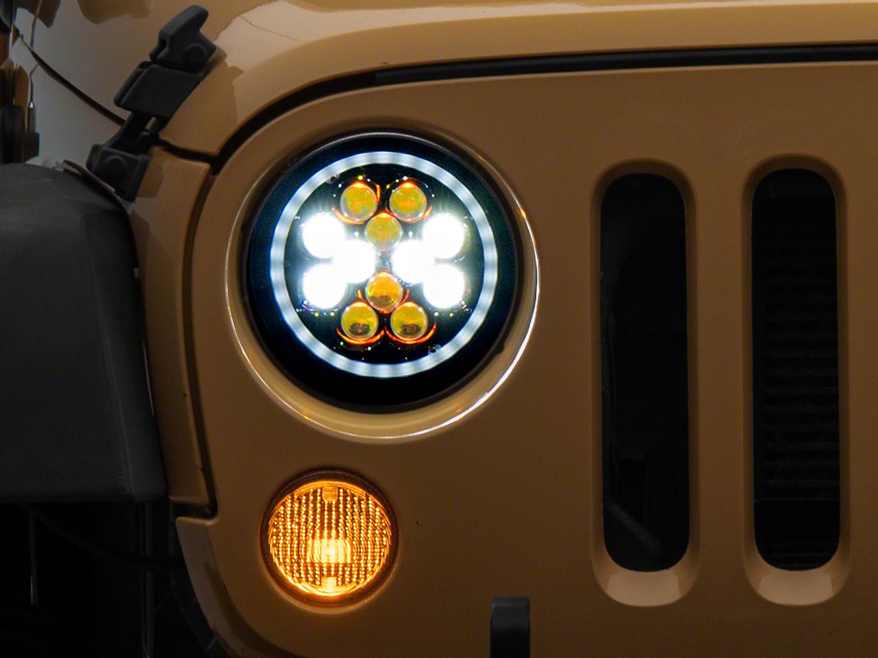 Raxiom Axial Series Spider Led Headlights With Amber Drl And Angel Eye Halo (2007-2018 Wrangler, Wrangler JK) - J152602