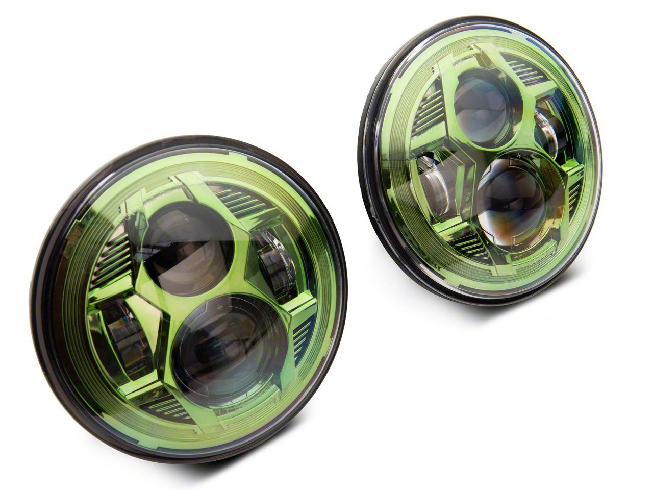 Raxiom 7-Inch Led Headlights; Green Housing; Clear Lens (2007-2018 Wrangler, Wrangler JK) - J154699