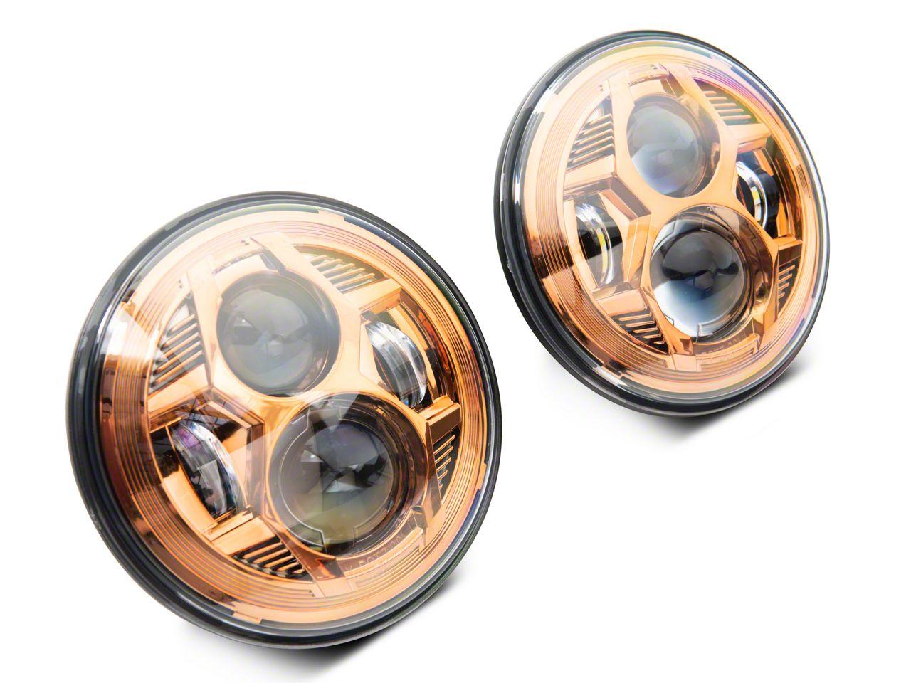 Raxiom 7-Inch Led Headlights; Orange Housing; Clear Lens (2007-2018 Wrangler, Wrangler JK) - J154700