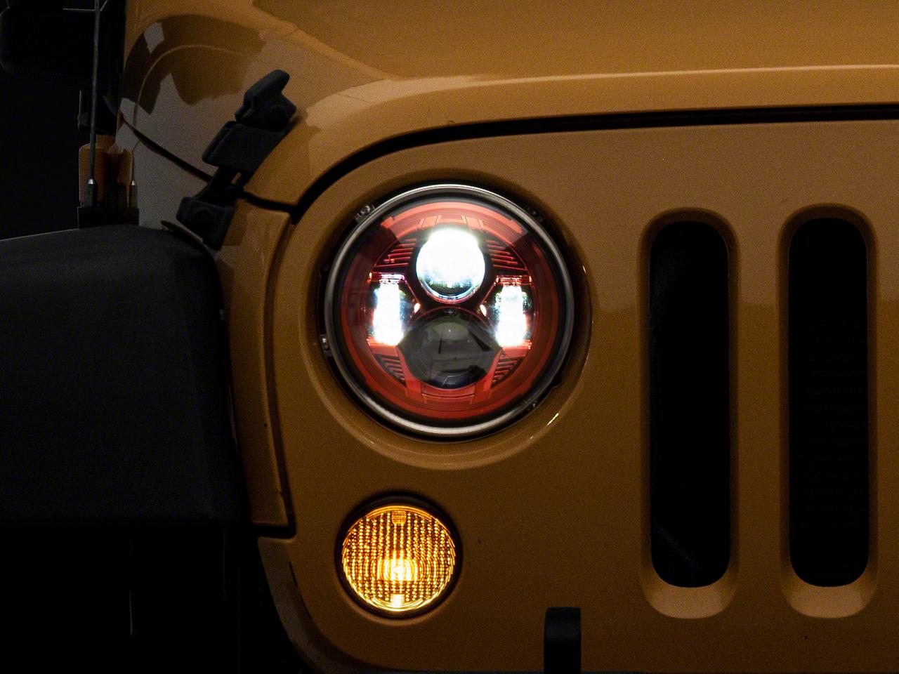 Raxiom 7-Inch Led Headlights; Red Housing; Clear Lens (2007-2018 Wrangler, Wrangler JK) - J154701