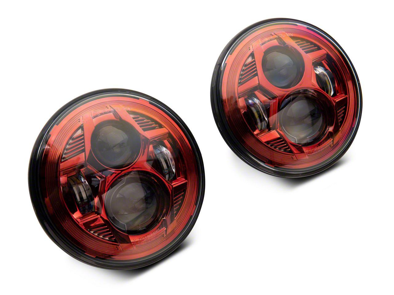 Raxiom 7-Inch Led Headlights; Red Housing; Clear Lens (2007-2018 Wrangler, Wrangler JK) - J154701