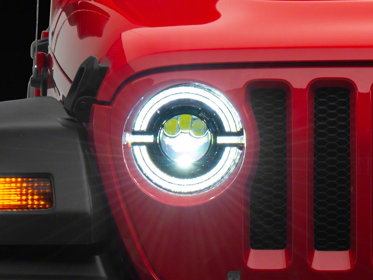 Raxiom Axial Series 9-Inch Led Angel Eye Headlights; Black Housing; Clear Lens (2018-2025 Wrangler, Gladiator) - J167045