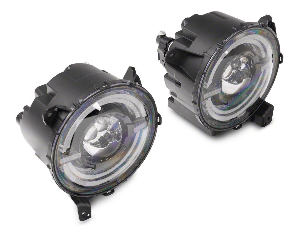 Raxiom Axial Series 9-Inch Led Angel Eye Headlights; Black Housing; Clear Lens (2018-2025 Wrangler, Gladiator) - J167045