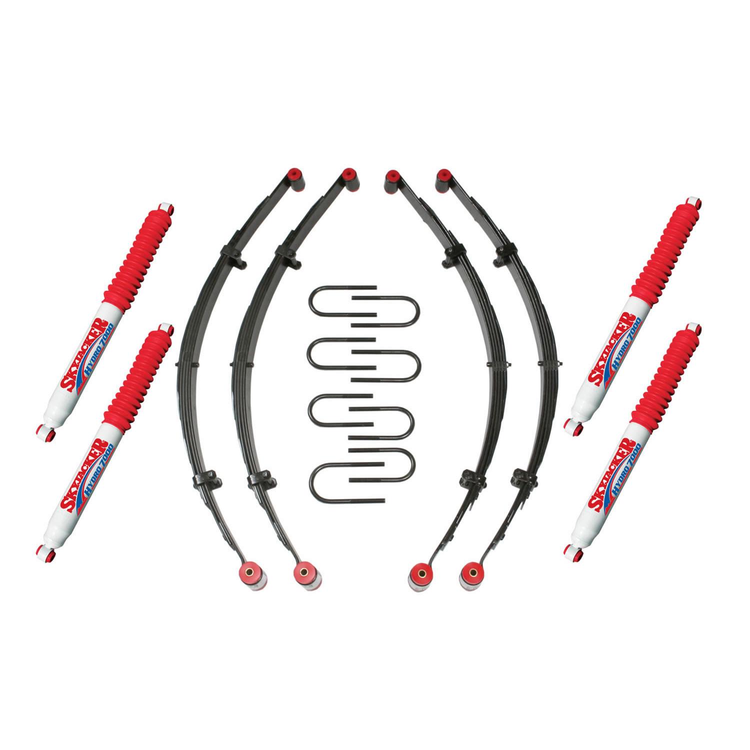 Skyjacker Sport Lift Kit 2.5 Inch Lift incl. Front/Rear Leaf Springs Front/Rear Leaf Spring Bushings/Sleeves Front/Rear U Bolts Front/Rear Hydro 7000 Shocks 76-83 Jeep CJ5 76-86 Jeep CJ7 81-85 Jeep Scrambler - J21BKH