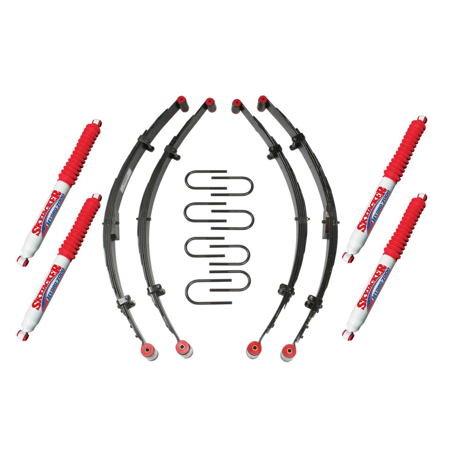 Skyjacker Sport Lift Kit 4 Inch Lift Incl. Front/Rear Leaf Springs Front/Rear Leaf Spring Bushings/ Sleeves Front/Rear U Bolts Front/Rear Hydro 7000 Shocks 76-83 Jeep CJ5 76-86 Jeep CJ7 81-85 Jeep Scrambler - J41BKH