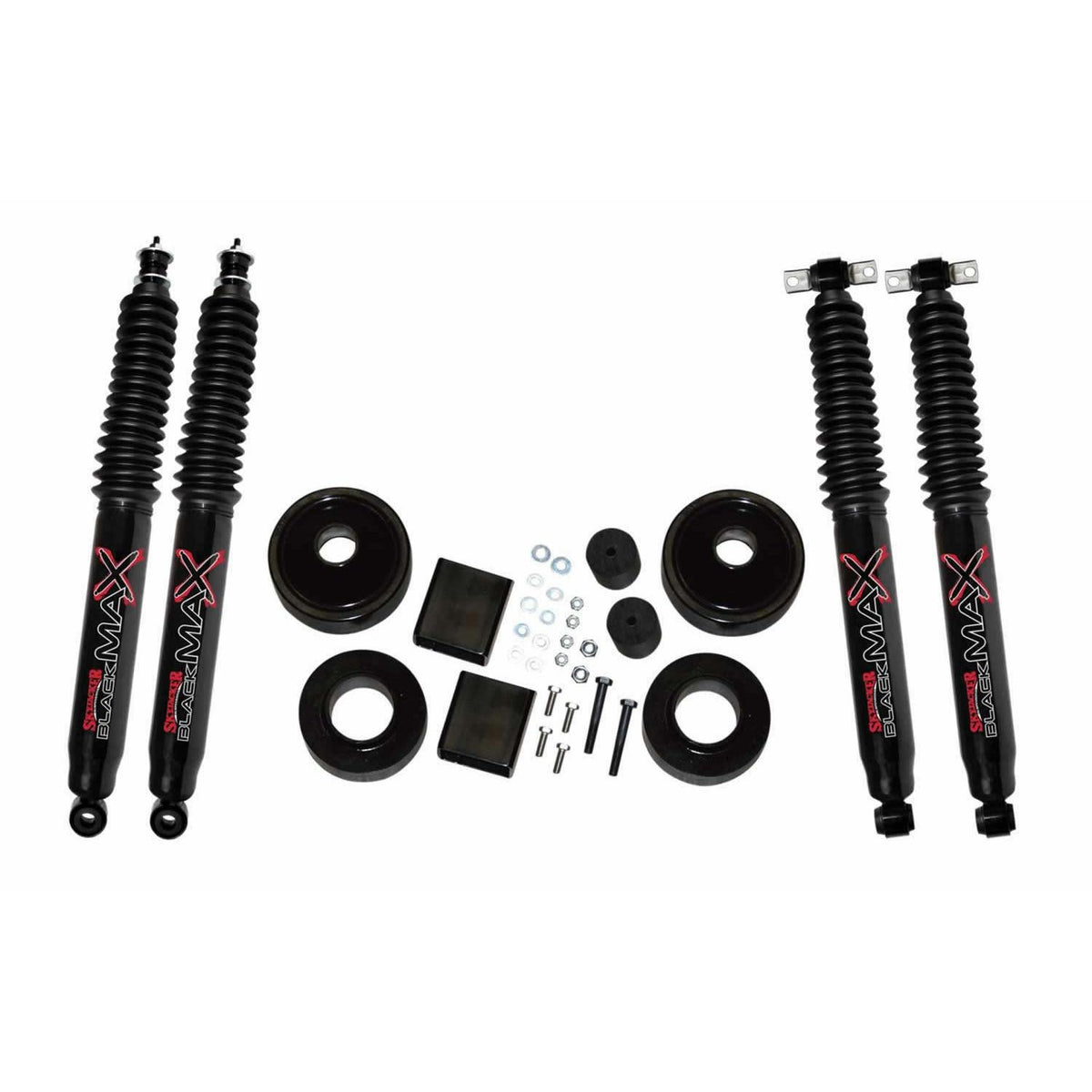 Skyjacker Suspension Lift Kit 07-18 Wrangler JK w/Shock Black MAX Shocks 2 Inch Lift Incl. Front/Rear 2 Inch Polyurethane Coil Spring Spacers w/Bump Stop Spacers - JK20-B