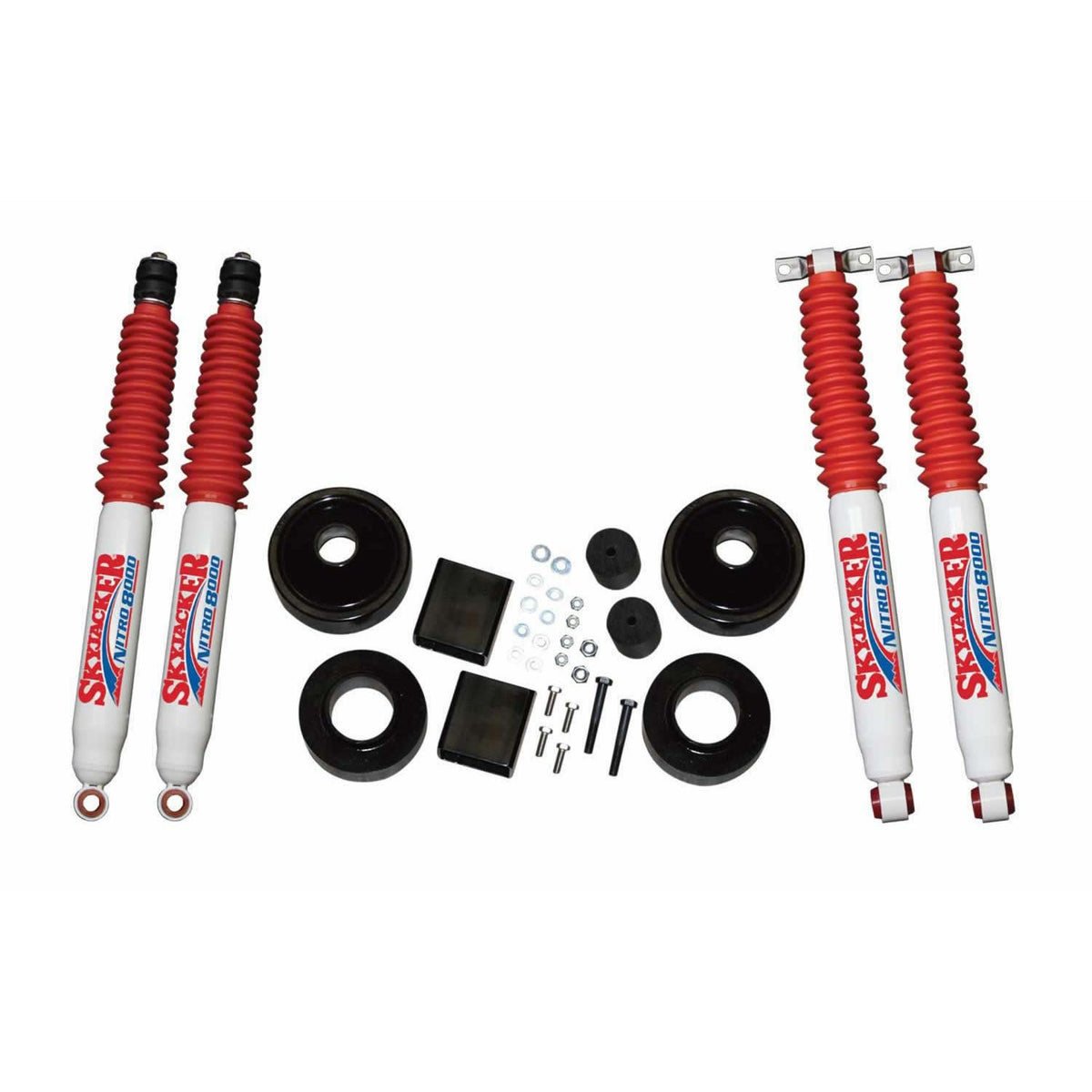 Skyjacker Suspension Lift Kit 07-18 Wrangler JK w/Shock Nitro Shocks 2 Inch Lift Incl. Front/Rear 2 Inch Polyurethane Coil Spring Spacers w/Bump Stop Spacers - JK20-N