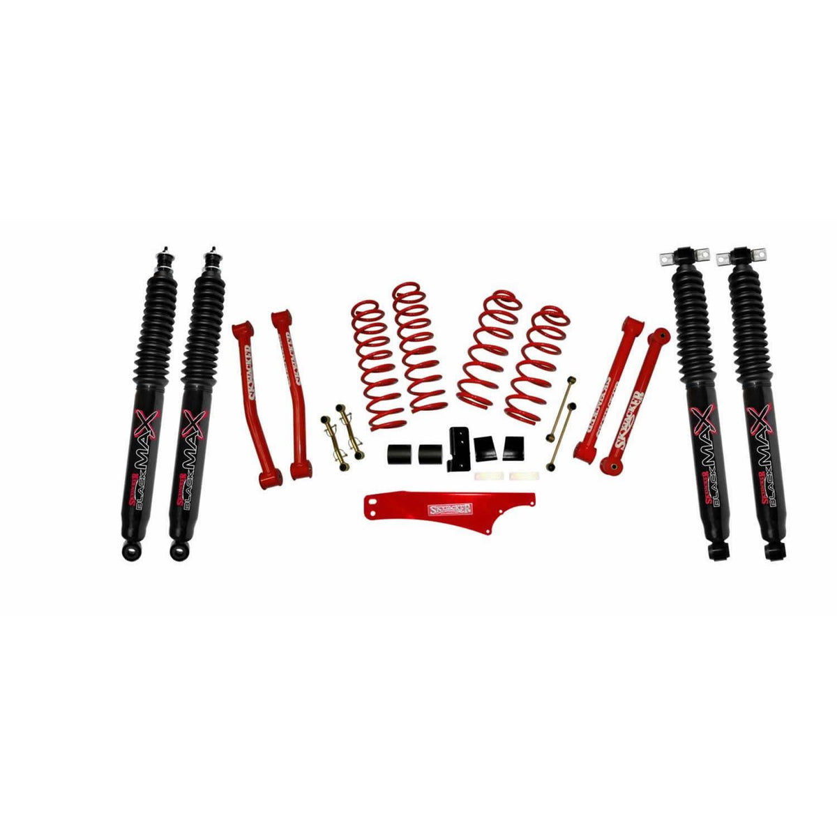 Skyjacker Suspension Lift Kit 07-18 Wrangler JK w/Shock Black MAX Shocks 2.5-3.5 Inch Lift Incl. Rear Track Bar Brace Front And Rear Springs Classic Red Powder Coated - JK2501KCR-B