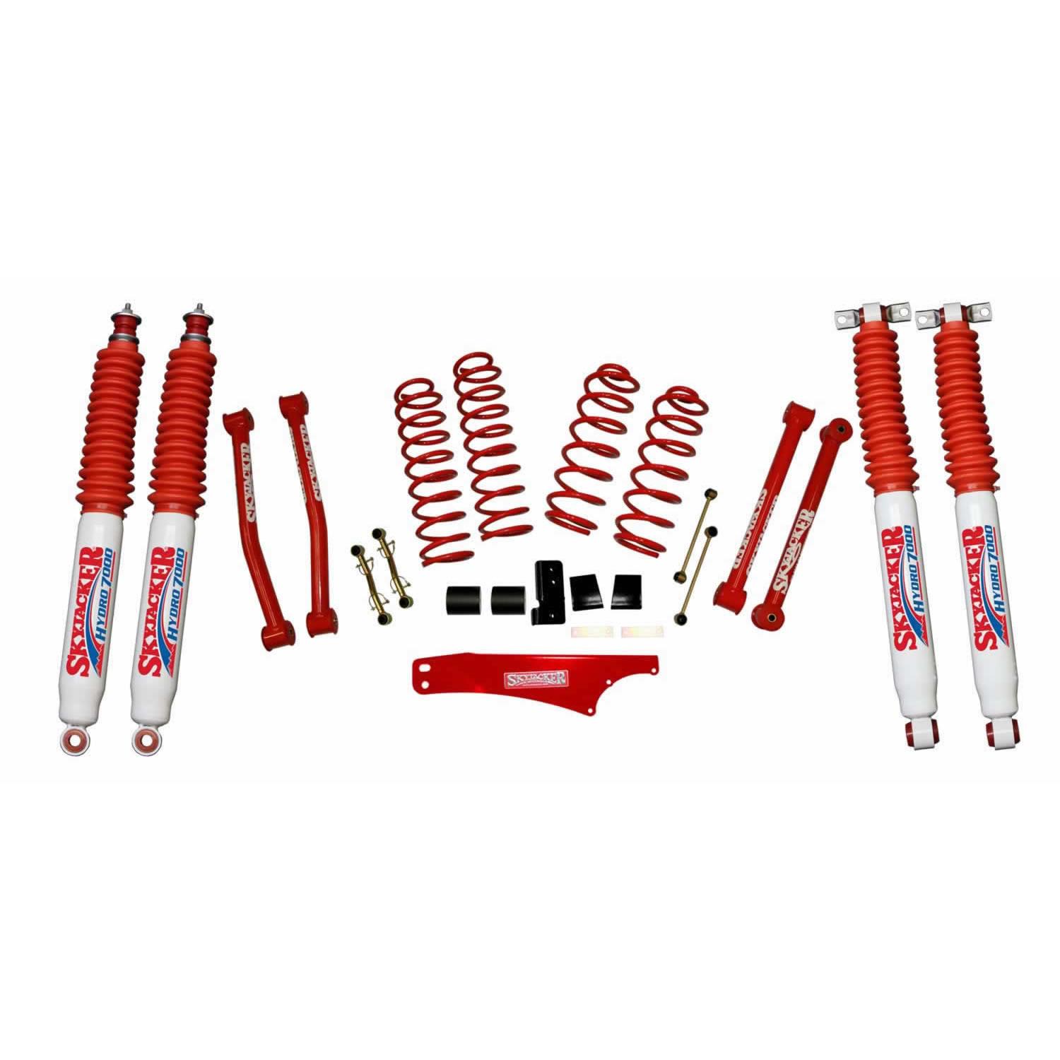 Skyjacker Suspension Lift Kit 07-18 Wrangler JK w/Shock 2.5-3.5 Inch Lift Incl. Rear Track Bar Brace Front And Rear Springs Classic Red Powder Coated - JK2501KCR-H