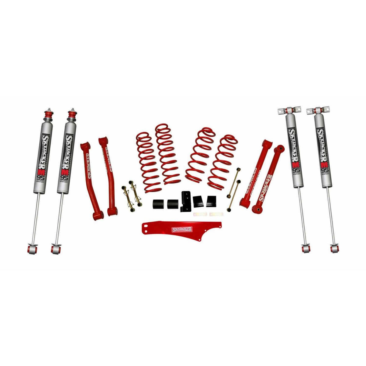 Skyjacker Suspension Lift Kit 07-18 Wrangler JK w/Shock M95 Performance Shocks 2.5-3.5 Inch Lift Incl. Rear Track Bar Brace Front And Rear Springs Classic Red Powder Coated - JK2501KCR-M