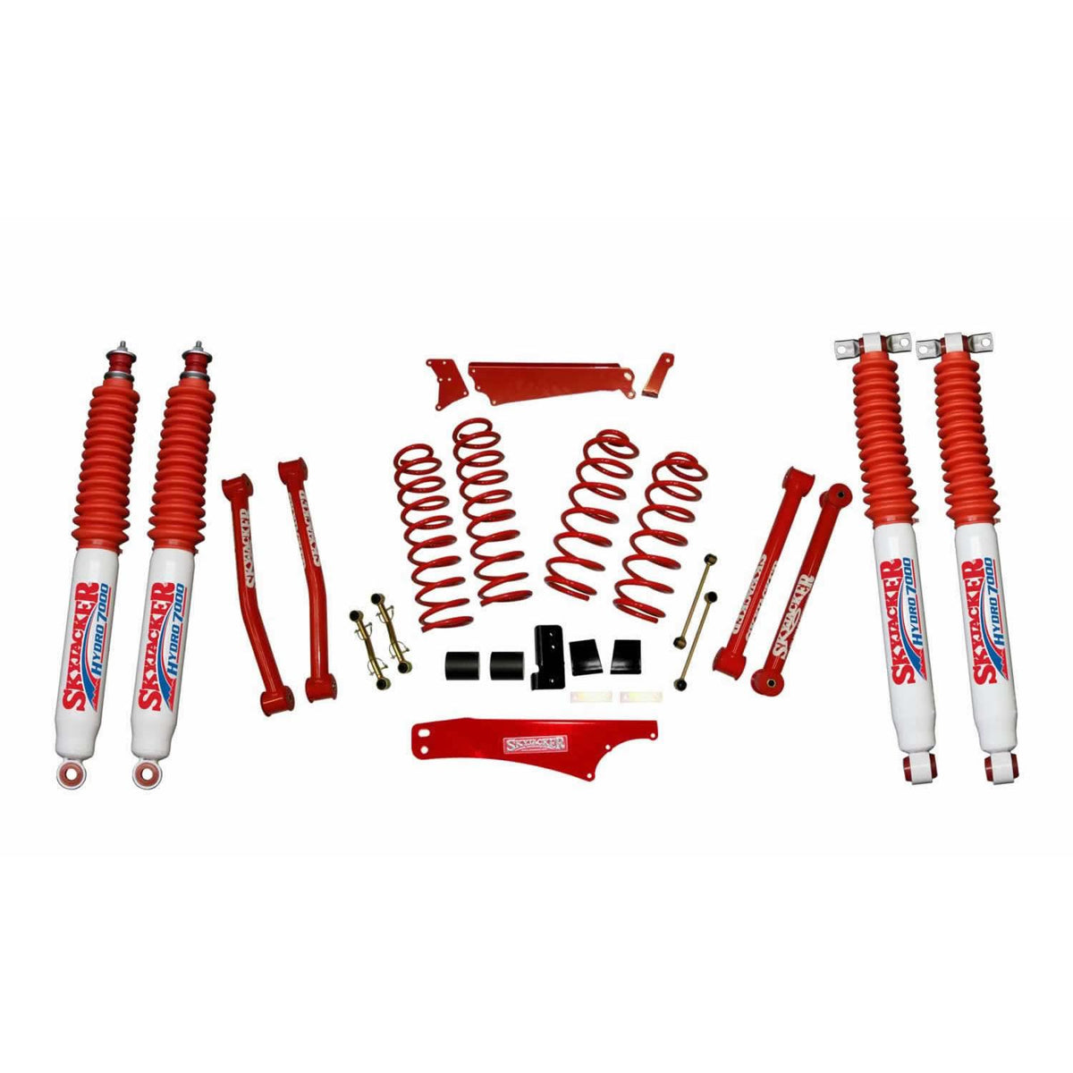 Skyjacker Suspension Lift Kit 07-18 Wrangler JK w/Shock 4 - 5 Inch Lift Incl. Front/Rear Track Bar Brace Front/Rear Springs Lower Links Brake Line Bracket Red Powder Coated - JK401KCR-H