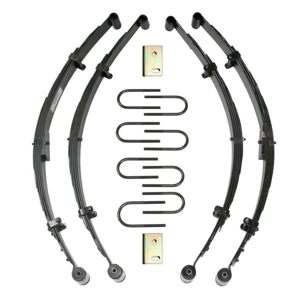 Skyjacker Lift Kit 3.5-4 Inch Lift 75-91 Cherokee Includes Front/Rear Leaf Springs Front Bushing Kit Track Bar Relocation Bracket Front/Rear U Bolt Kit - JP45KS