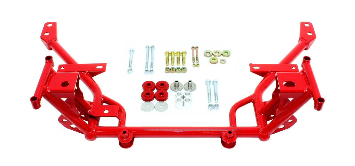 BMR Suspension KM018R Tubular K-Member Standard Motor Mounts Standard Rack Mounts - Red (2005-2014 Mustang)