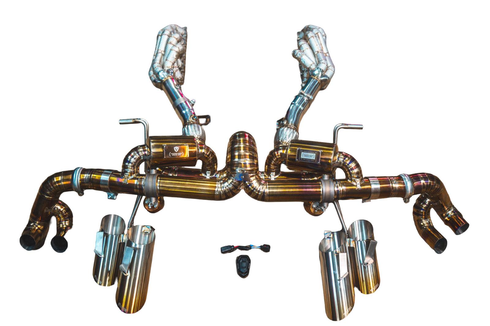 Valvetronic Designs 2015-2020 Lamborghini LP-580, LP-610 Huracan 5.2L Full Valved Exhaust System With Free Flow Headers , Grade 5 Titanium Reuses OEM Tips - LAM.HUR.VSES.FFH.1.TI