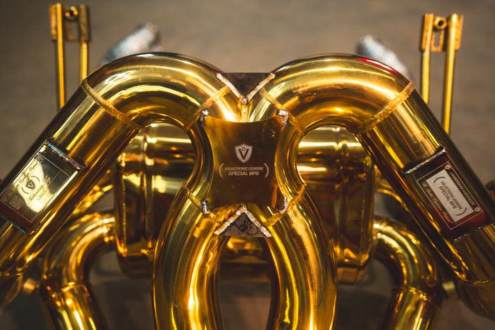 Valvetronic Designs 2011-2016 Lamborghini LP 740-4 6.5L Catback T304 Stainless Steel Finished in Anodized Gold, Reuses OEM Style Tips - LAM.LP740.VSES.AG