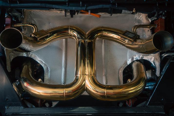 Valvetronic Designs 2018-2021Lamborghini Aventador SVJ 6.5L F1 Full Exhaust System, T304 Stainless Steel Finished in Anodized Gold, Bespoke OEM Style Valvetronic Tips - LAM.SVJ.F1.FF.AG