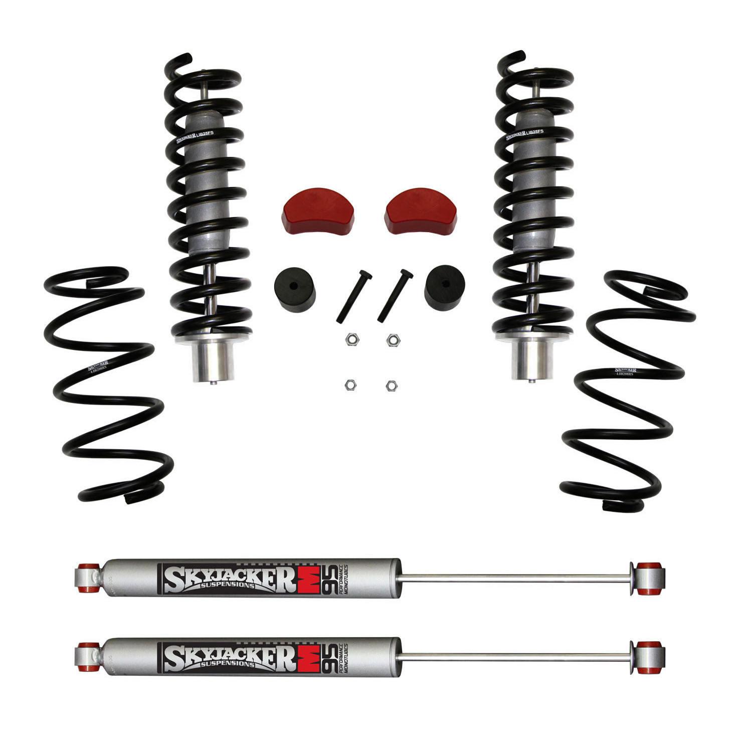 Skyjacker Suspension Lift Kit w/Shock M95 Performance Shocks 2.5-3.5 Inch Lift 07-11 Dodge Nitro 08-12 Jeep Liberty Incl. Front Struts Front Strut CoilSprings Rear CoilSprings Front Poly BumpStops Rear Bum Stop Spacers - LIB258K-M