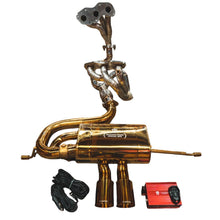 Valvetronic Designs Lotus Evora 3.5L, Full Exhaust System With Free Flow Headers, T304 Stainless Steel Finished in Anodized Gold, Gold 3.5 Inch Outlet Tips - LOT.EVOR.VSES.FFH.AG