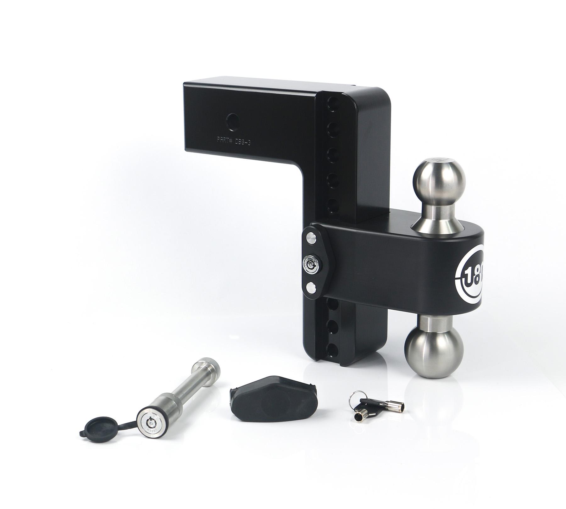 Weigh Safe Black 180 Hitch W/ SS Combo Ball 8" Drop For 3" Shank W/Hitch Pin Lock - LTB8-3-KA-CER-BLA