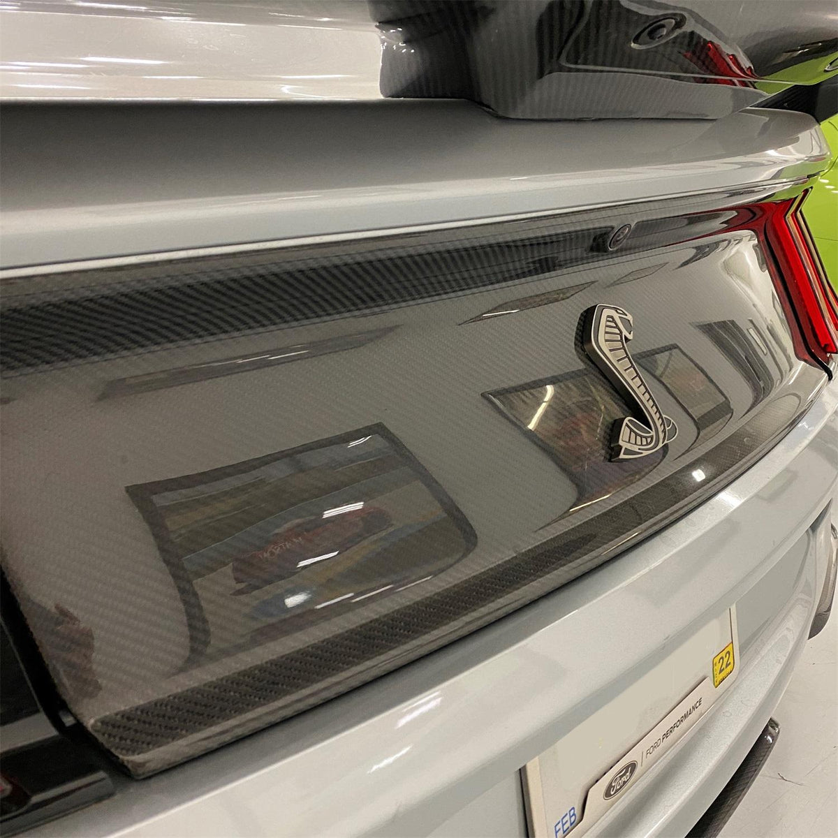 Ford Performance 2020-2022 Shelby GT500 Carbon Fiber Rear Decklid Trim Panel with Cobra Snake Emblem- M-16600-MCF