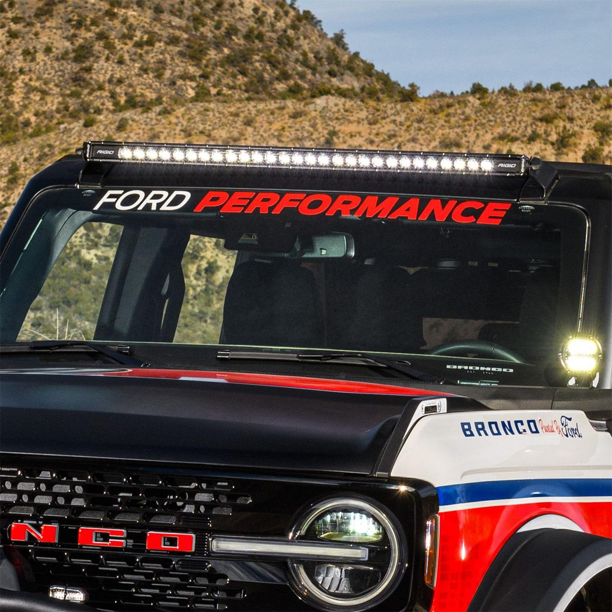 Ford Performance Windshield Banner - White/Red (2021-2025 Ford Bronco) - M-1820-BRR