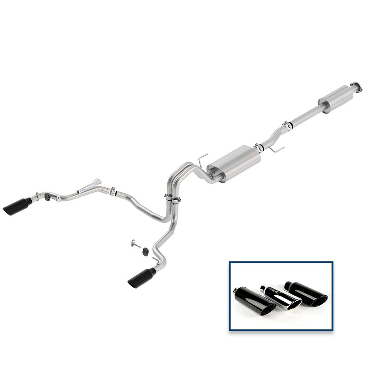 Ford Performance M-5200-F1550DTBA 2015-18 F-150 5.0L CAT-BACK TOURING EXHAUST SYSTEM - REAR EXIT, BLACK CHROME TIPS