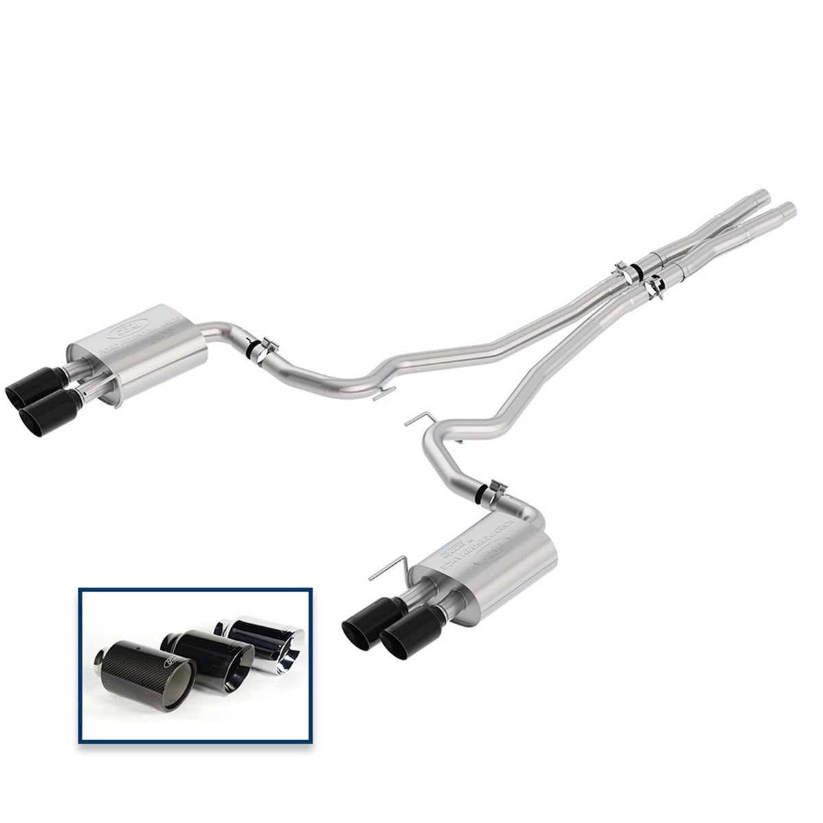 Ford Performance by Borla 2.5" Extreme Catback Exhaust System with 4" Black Quad Tips without Active Exhaust (2018-2023 Mustang GT) M-5200-M8EBA