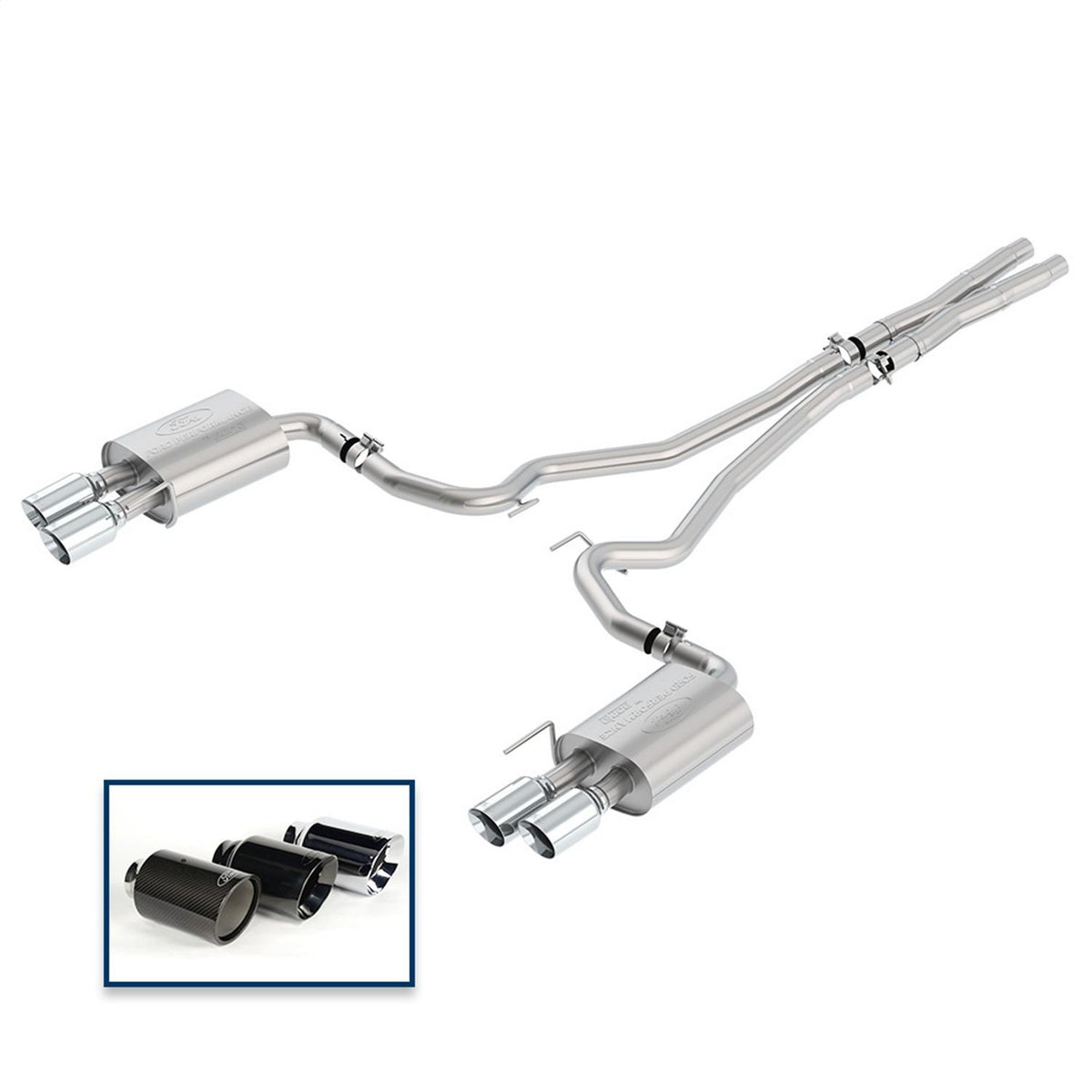 Ford Performance by Borla 2.5" Touring Catback Exhaust System with 4" Chrome Quad Tips without Active Exhaust (2018-2023 Mustang GT) M-5200-M8TCA