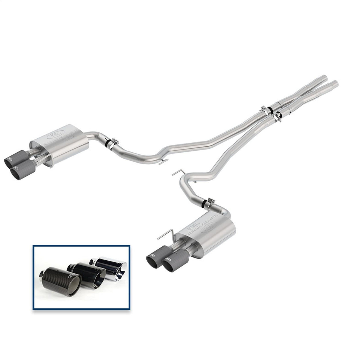 Ford Performance by Borla 2.5" Extreme Catback Exhaust System with 4" Carbon Fiber Quad Tips without Active Exhaust (2018-2023 Mustang GT)