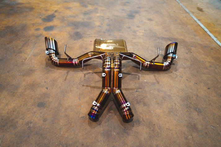 Valvetronic Designs 2015-2021 Mclaren 570S 3.8L, Full Exhaust System, Grade 5 Titanium Titanium Bespoke Slash Cut Style 4.0 Inch Valvetronic Tips - MAC.570S.F1.FF.TI