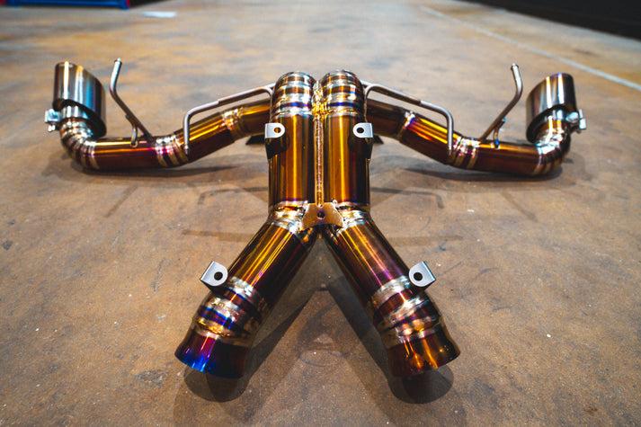 Valvetronic Designs 2015-2021 Mclaren 570S 3.8L, Catback Grade 5 Titanium Titanium Bespoke Slash Cut Style 4.0 Inch Valvetronic Tips - MAC.570S.F1.TI